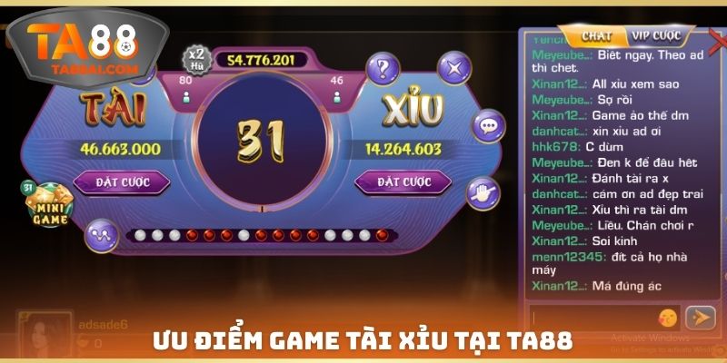 Ưu điểm game tài xỉu tại TA88